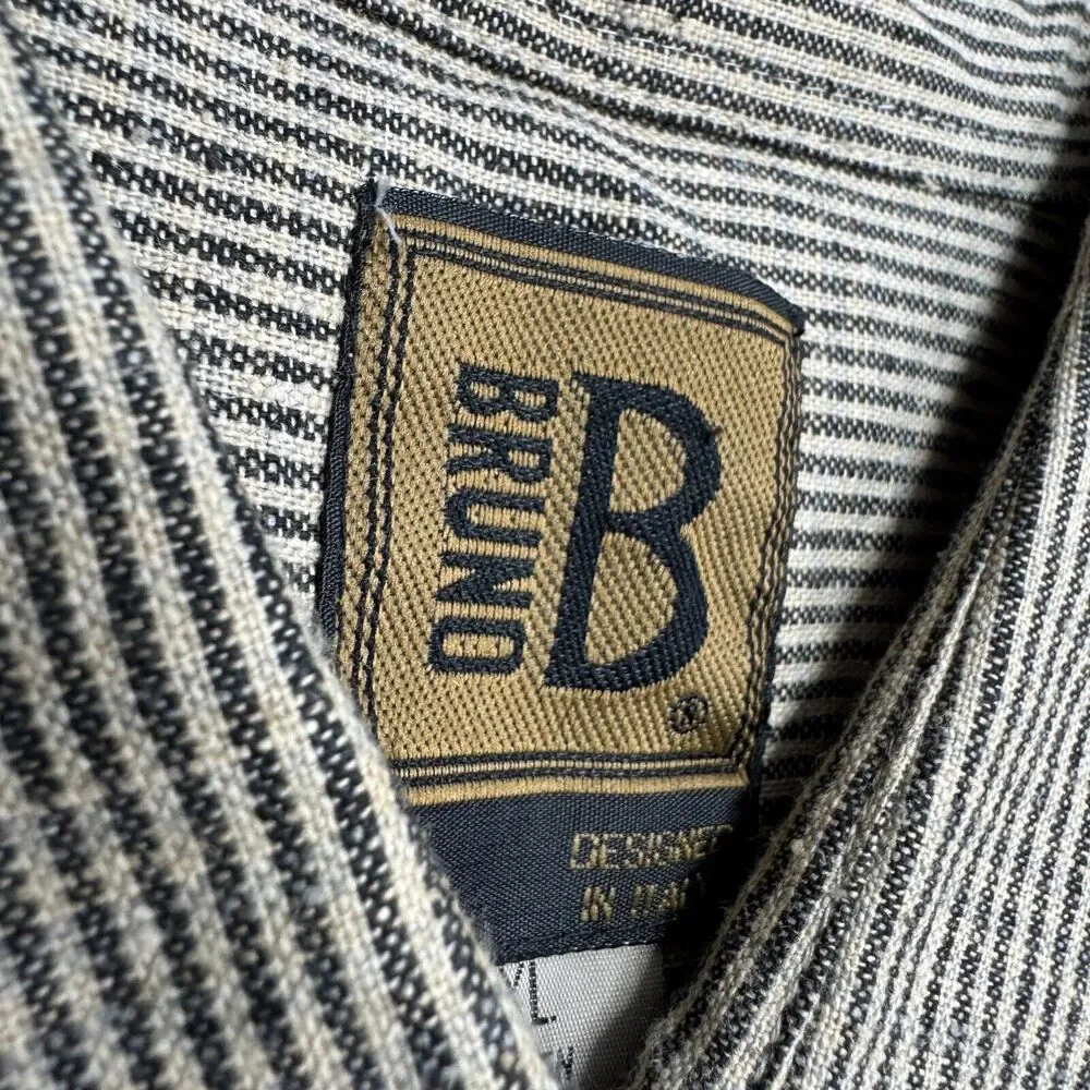 Bruno Button Up Shirt Italy Design Mens XL Woven Linen Blend Earth Tones Brown - Picture 7 of 7